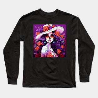 catrina girl with flowers Long Sleeve T-Shirt